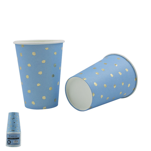*12pk 266ml Blue Paper Cup with Gold Foiled Dots